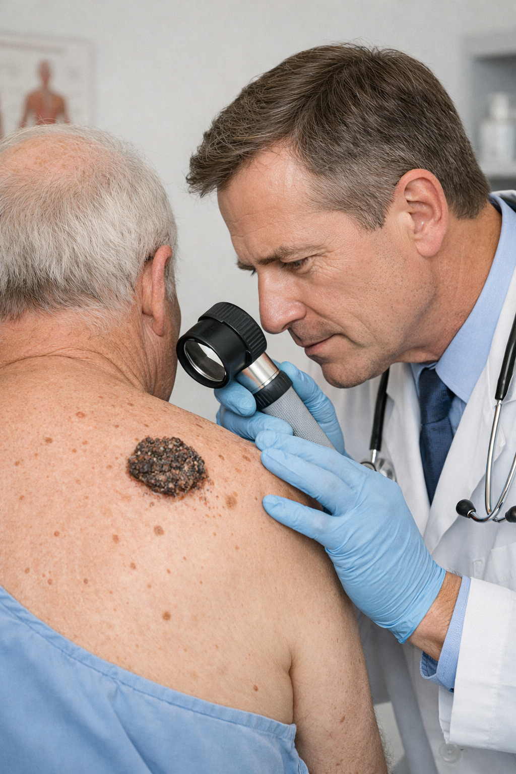 Seborrheic keratosis growth on skin close-up